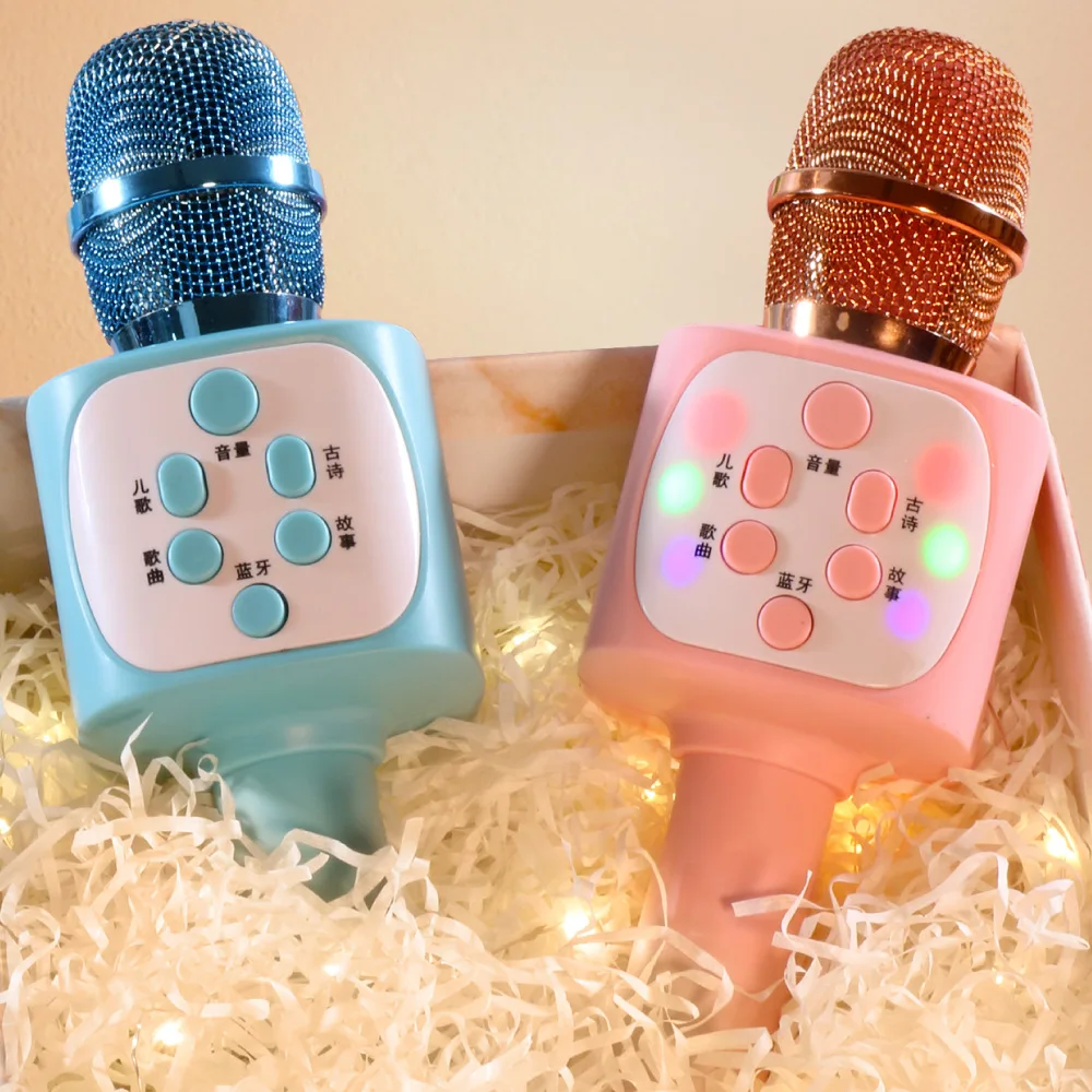 Wireless Bluetooth Karaoke Microphone Portable Speaker Handheld Home KTV Player withLight Function Micro for Kids gifts Toys