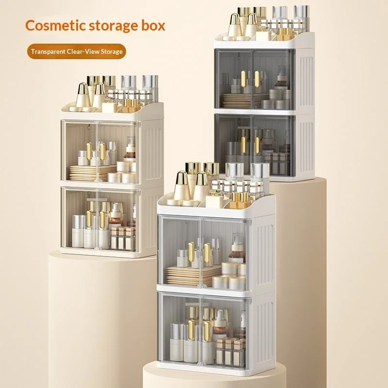 1pc Cosmetic Storage Box, Transparent Door Display Cabinet with Lipstick Holder, Magnetic Closure Design