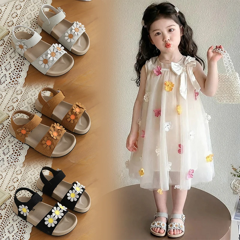 

Mumoresip New Children Girls Platform Sandals Summer Flower Princess Causal Shoes Outdoor Open-toe Breathable Kids Beach Sandals