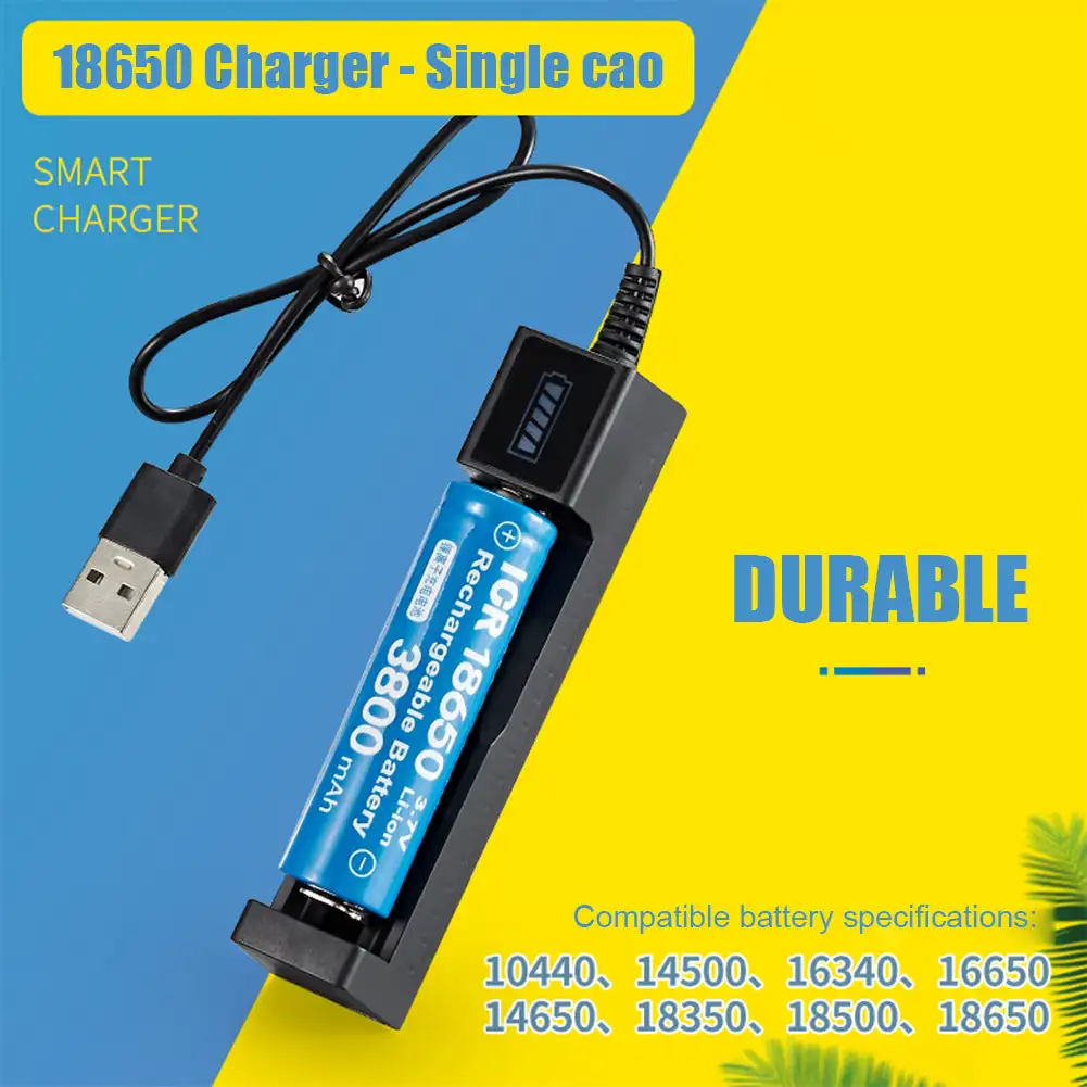 Universal 1 Slot USB Battery Charger Adapter LED Smart Charging for Rechargeable Batteries Li-ion 18650 26650 14500 18500 16650