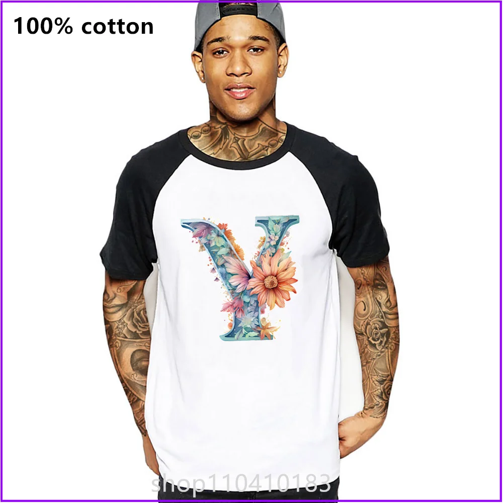 Acuarela Letra Y Con Una Mariposa Y Flores Rosas T Shirts For Men'S Women Tshirt T-Shirt White Fahion Cotton Long Sleeve Compres