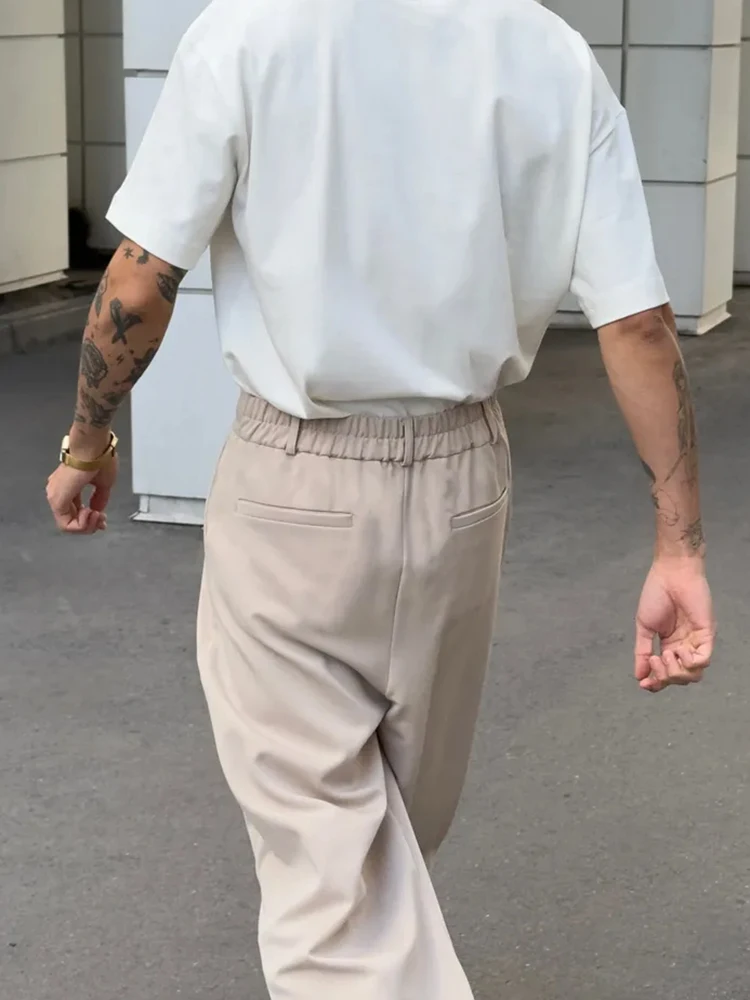 خمر بلون مطوي بنطلون رجالي ربيع الخريف جديد عادية فضفاض مستقيم الخصر السراويل الرجال الترفيه اليومي ثنيات السراويل