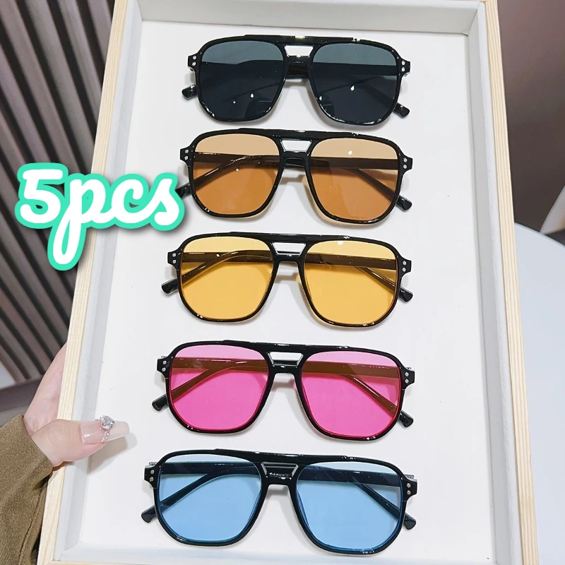 5 Stück Damen-Brillen aus Kunststoff in mehreren Farben mit Doppelbalken, trendige, vielseitige Modebrillen für die „Spicy Girl“.