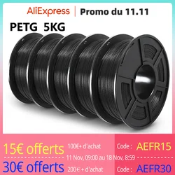 SUNLU PETG 3D-filament 1 kg 1,75 mm 5 rollen netjes verstopping vrij geen bel geurloos milieuvriendelijk goede taaiheid