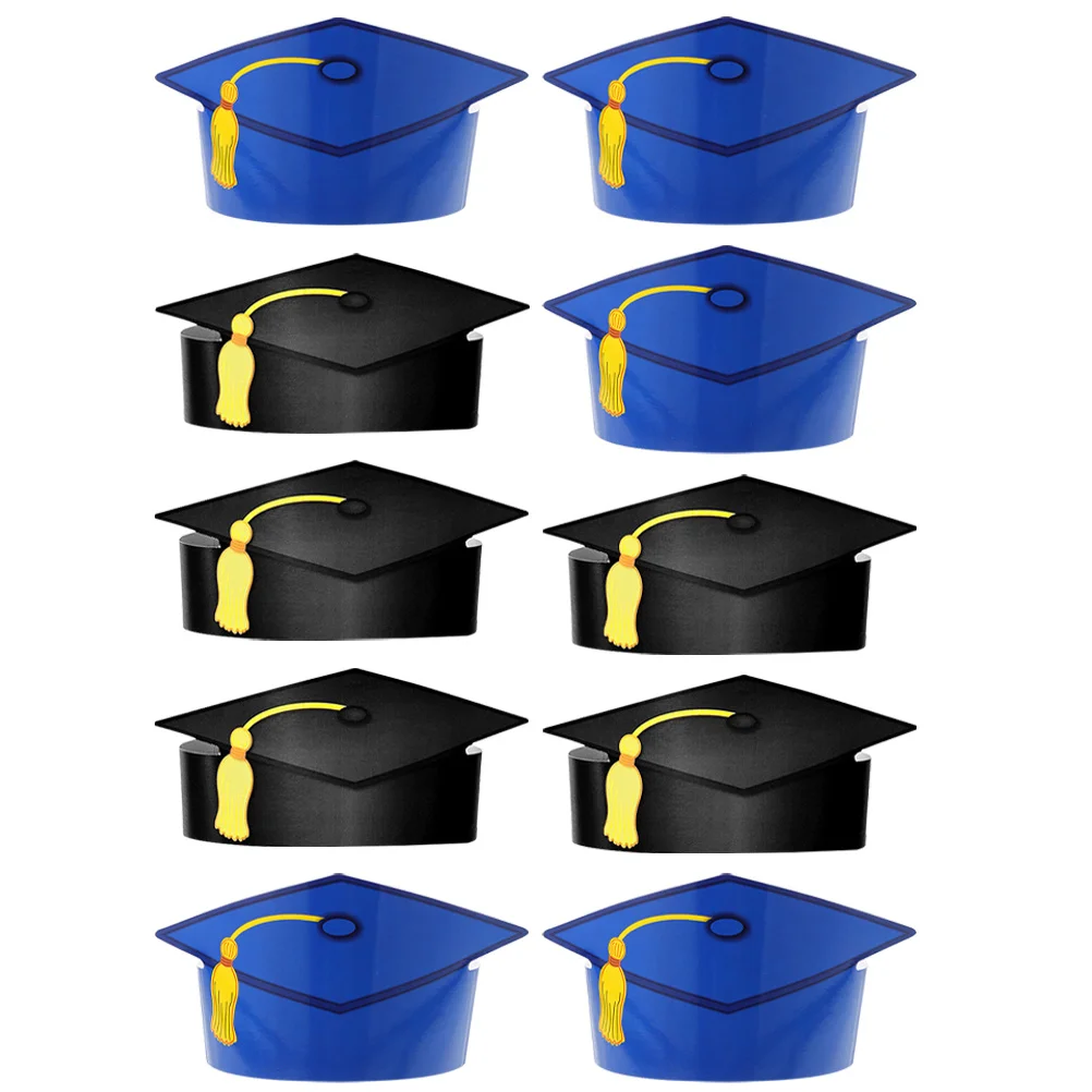 

10Pcs Graduation Cap Hats with Tassel Elegant Wide Brim Style for Graduation Season Party Decoration Photo Prop Accessory