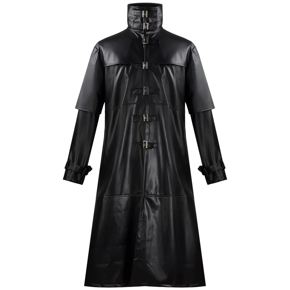 

Medieval Long Coat Buttoned PU Leather Jaet loween Plague Doctor Cosplay Costume Men's Tight Fit Vintage Sle Outfit