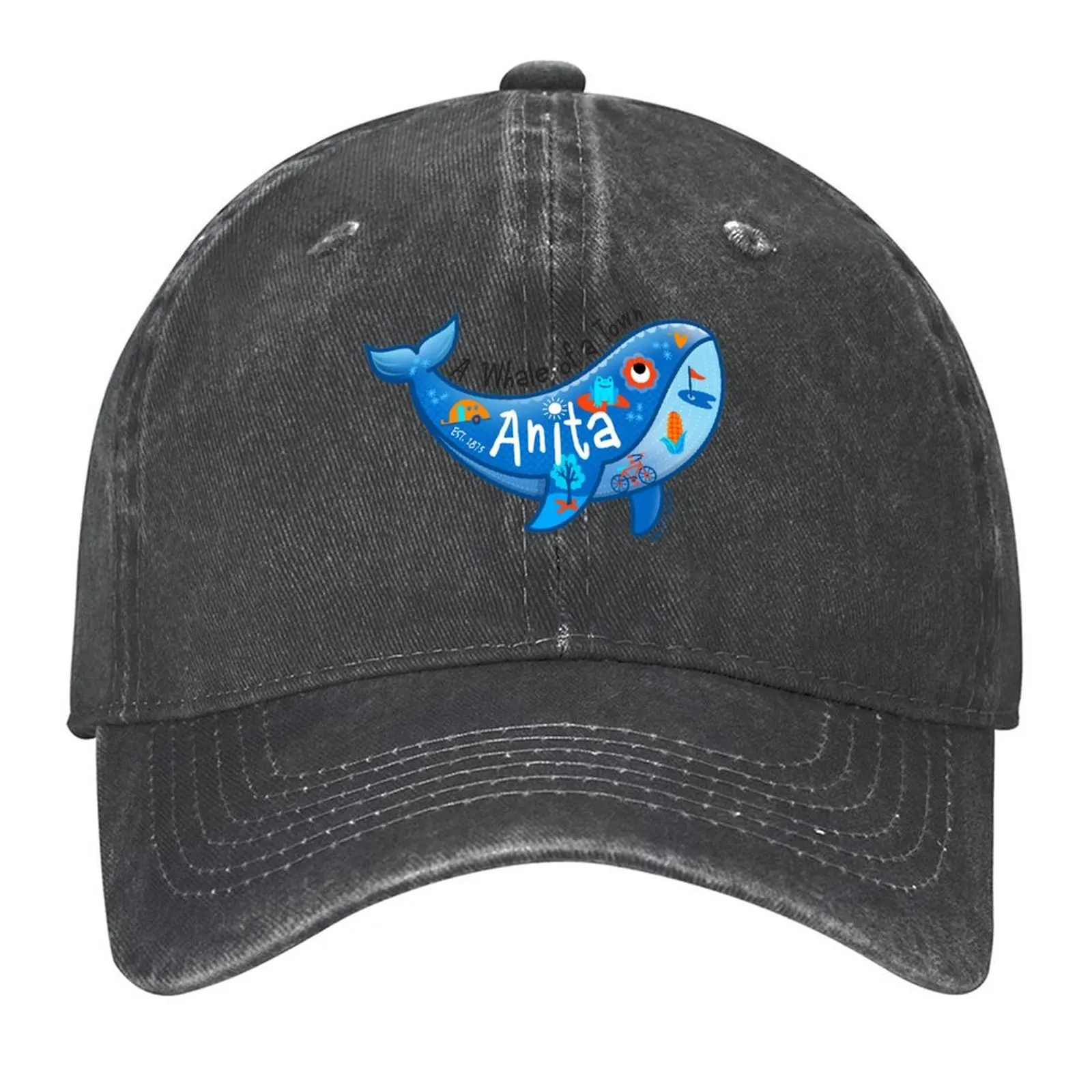 

Whimsical Whale for Anita, Iowa Baseball Cap Sunscreen Golf derby hat sailor cap for men Hats For Women Men's