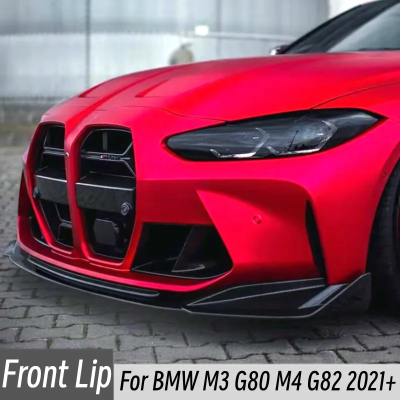 

For BMW M3 G80 M4 G82 2021+ 3pcs/Set Carbon Black Car Front Bumper Lip Chin Spoiler Bodykit Exterior Tuning Accessories