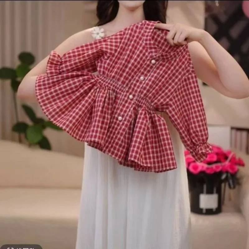 New Girls Spring and Autumn Shirt 2026 New Casual and Fashionable Plaid Stand Up Collar Jacket Fashion and Versatile