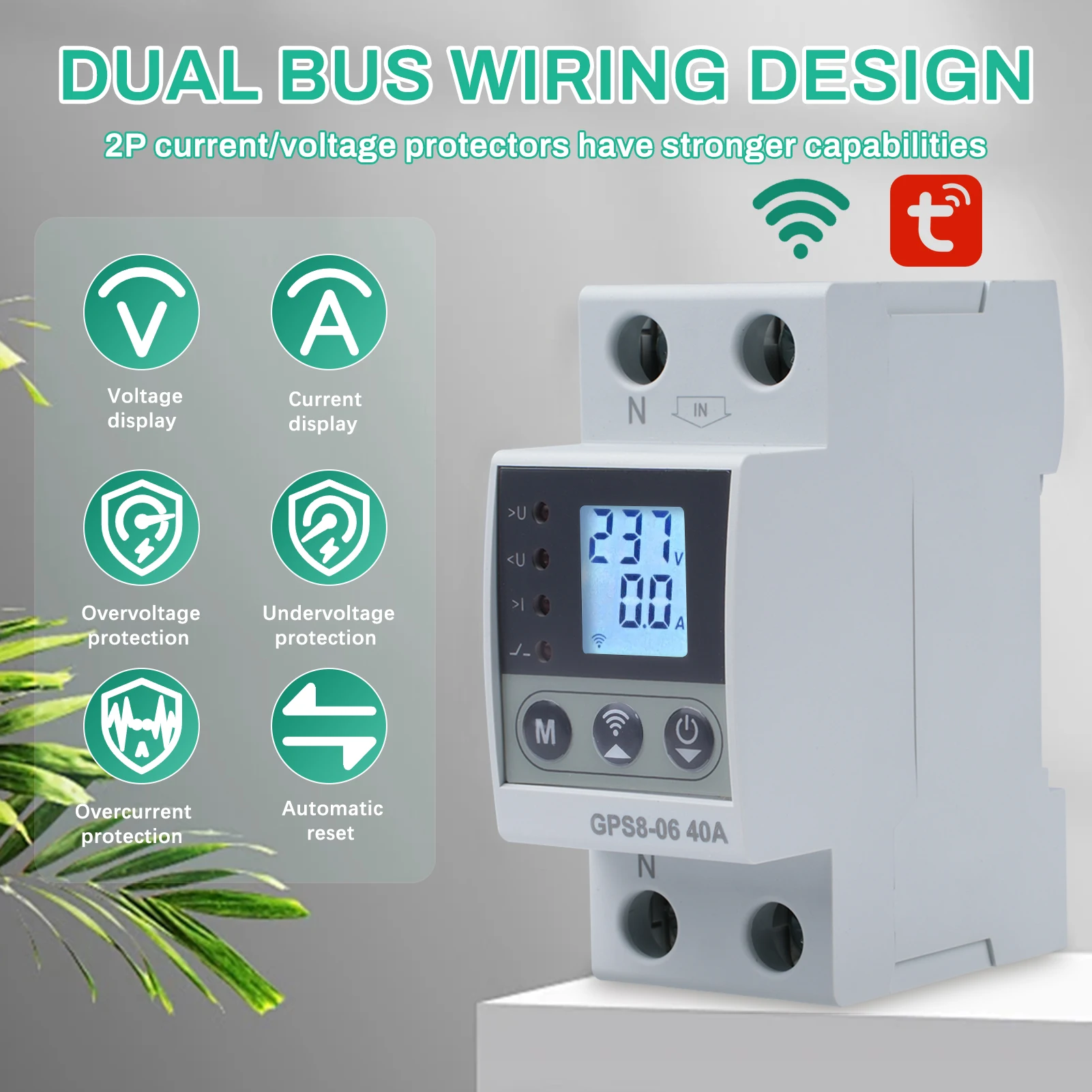 

Smart WIFI Metering Switch Protection Switch Current Voltage Protector 2P AC220V 40A LED Display Screen Self-Reset Function