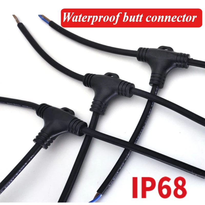 Outdoor T-type Light String 3-way Waterproof Connector Floor Heating Wire Adapter Line IP68  2 Pin 3Pin 4 Pin Cable Docking Plug