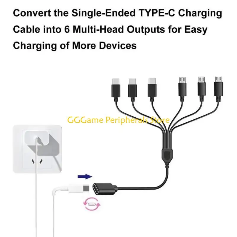

U55B 6 in 1 USB C to USB 5Pin and Type C Charging Wire for Phones Tablets 50cm Long