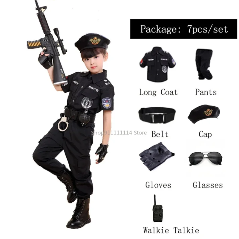 Disfraces de policía para niños, uniforme de policía para fiesta de carnaval, ropa de Cosplay de policías del ejército para niños, conjuntos de Navidad, regalo de cumpleaños