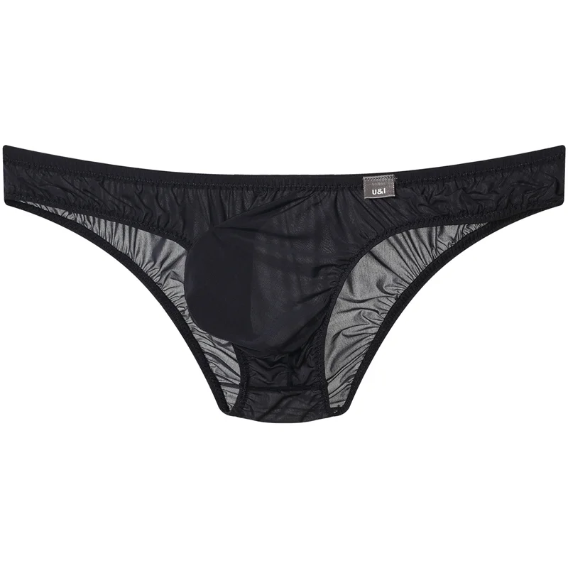 U＆I sexy briefs for men, half-hip ultra-thin transparent nylon one-piece convex scrotum bag