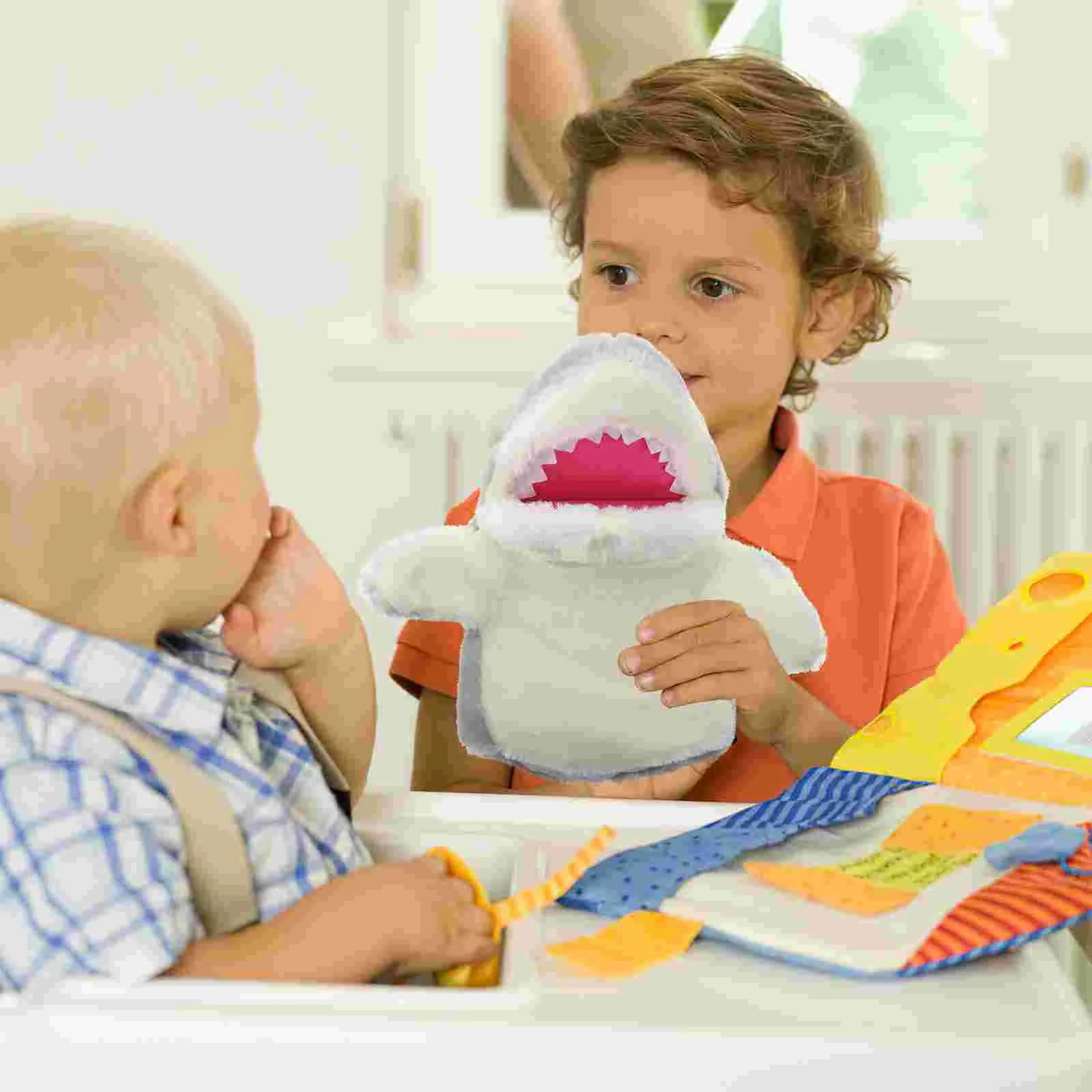 Jouet en peluche animal pour enfants, marionnette à main, requin, conte, dessin animé, roi prudent, jouets pour enfants