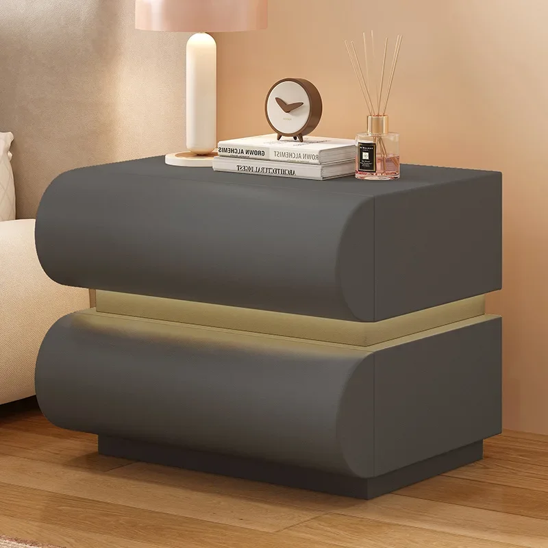 Meja samping tempat tidur kayu solid warna krem minimalis, gaya selebgram minimalis modern