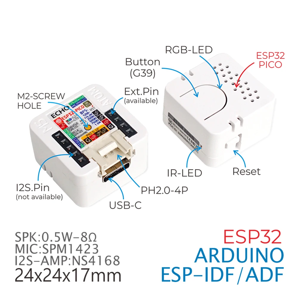 M5Stack Official ATOM Echo ESP32 Smart Speaker Development Kit