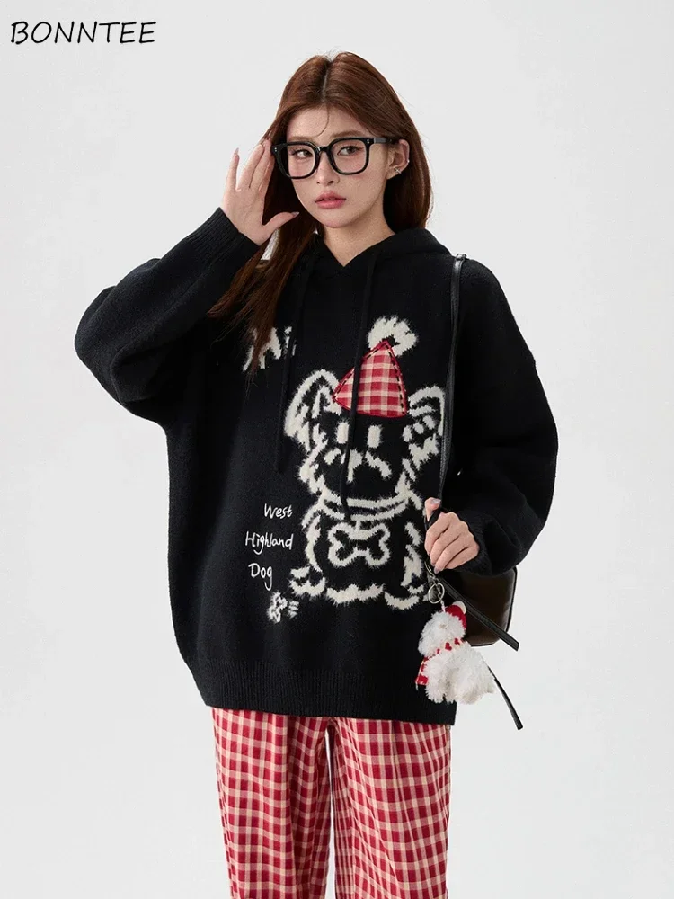 محبوك هوديس المرأة الكلب طباعة عادية مترهل الشارع الشهير الخريف الشتاء لينة الدافئة تنوعا كلية الفتيات الكورية الموضة اليومية #5