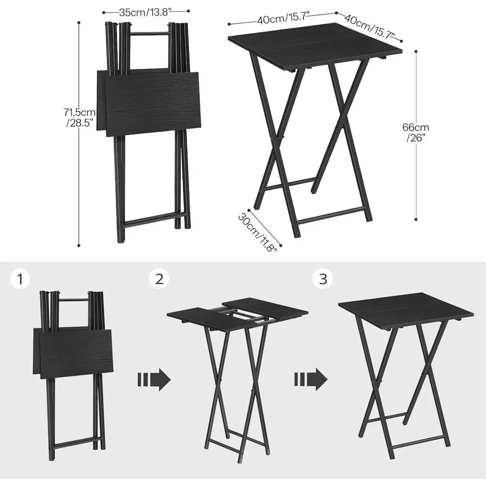 Set 2 Meja TV Lipat Kayu, Meja Camilan Portabel untuk Sofa, Meja Industri Ringkas, Perakitan Mudah, Hemat Ruang, Hitam