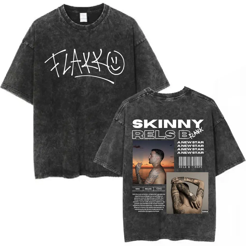 Rapper RELS B Skinny Flakk 2026 Tour Vintage Washed T Shirt Men women Clothing Hip Hop Oversized Short Sleeve T-shirt  T-shirts
