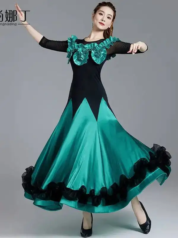 

New Waltz National Standard Friendship Dance Costume Modern Dance Skirt Large Swing Performance Practice Dress