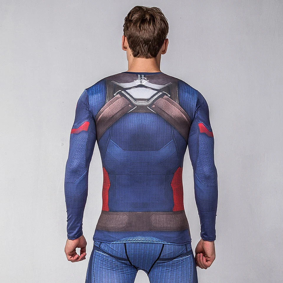 Rashguard Super T-Shirt Men\'s Long Sleeve Compression Tight Fitness Gym Sports Digital Printing Running Tracksuit Hero Jerseys