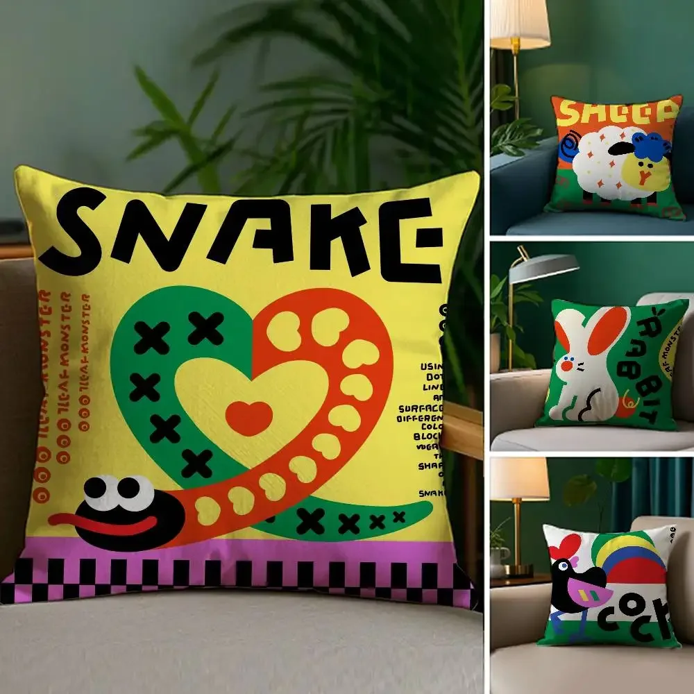 Chinese Zodiac Print Pillow Case Plush Fabric Soft Double Sided Print Home Sofa High Quality Cushion Cover Throw