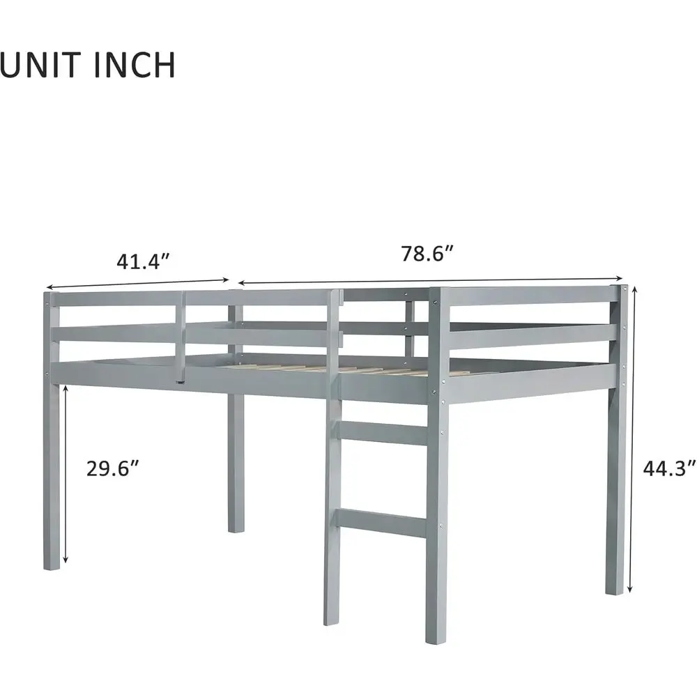 PVWIIK Toddler Lot ed with Guardrails,Ladder,Grey | Ruer Wood Low Lot ed or Girls oys,