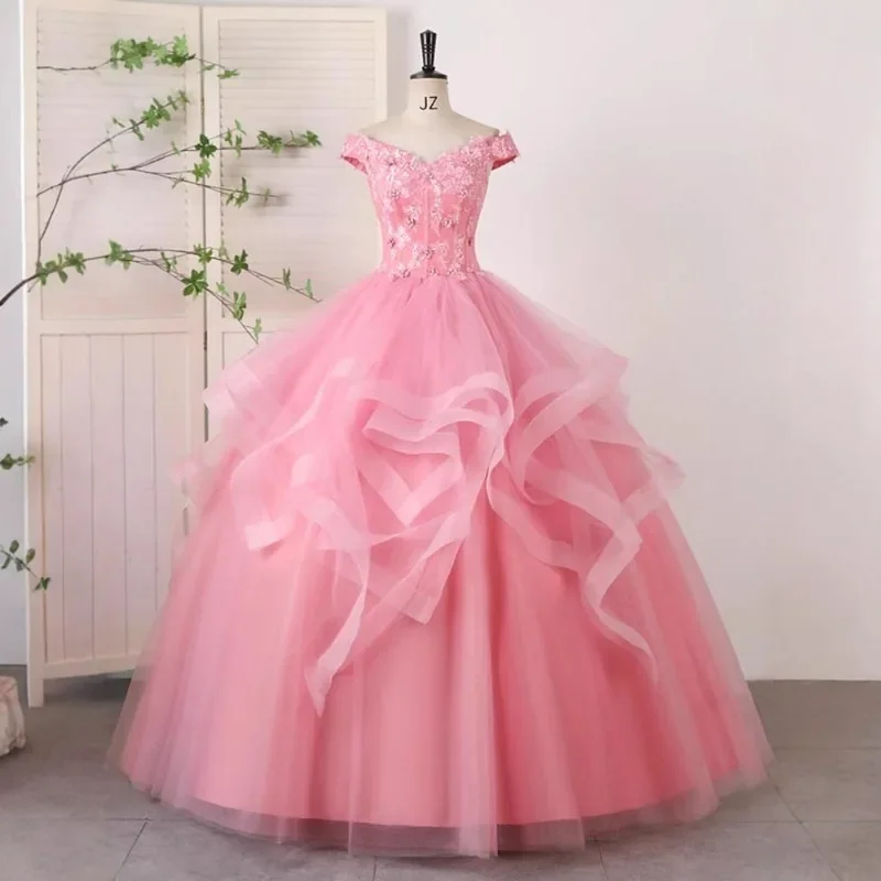 New Elegant Pink Embroidered One Shoulder Evening Dress for Women, Fashionable and Slim, Sweet and Long Puff Skirt Customization