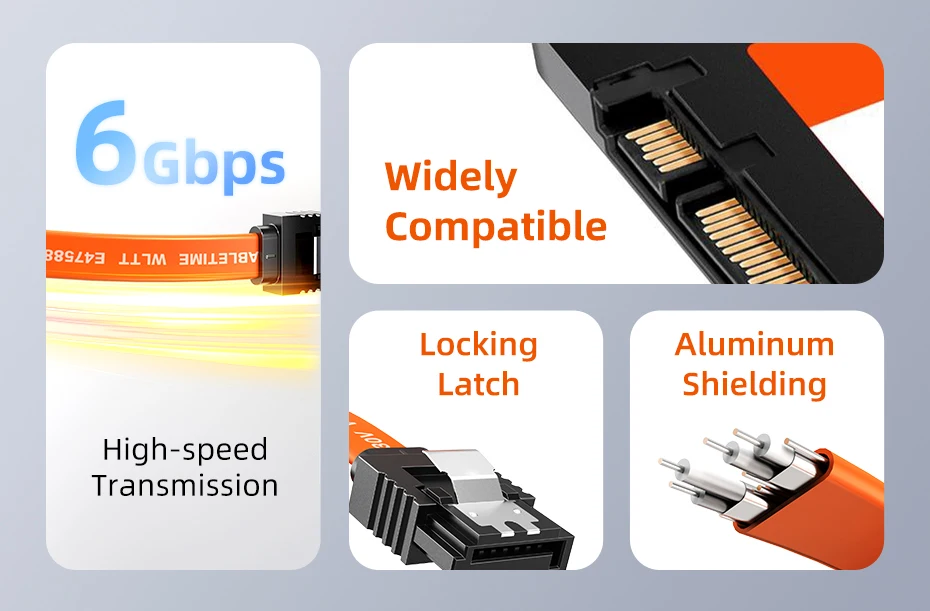 CABLETIME 6 Gbit/s SATA-Kabel 3.0 zu Festplatte SSD HDD Sata3 Gerades rechtwinkliges Kabel Schnellübertragungskabel für Desktop – Detail 2