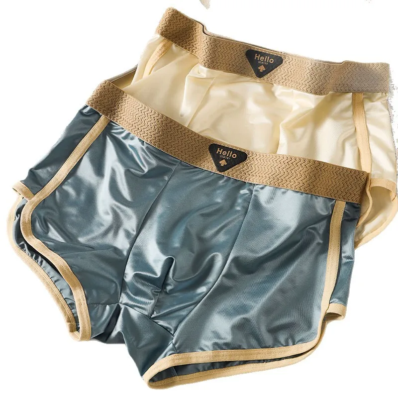 Men's Luxury Satin Ice Silk Seamless Briefs Breathable Anti Odor Boxer Shorts Summer New Arrival Comfortable Underwear Exercise