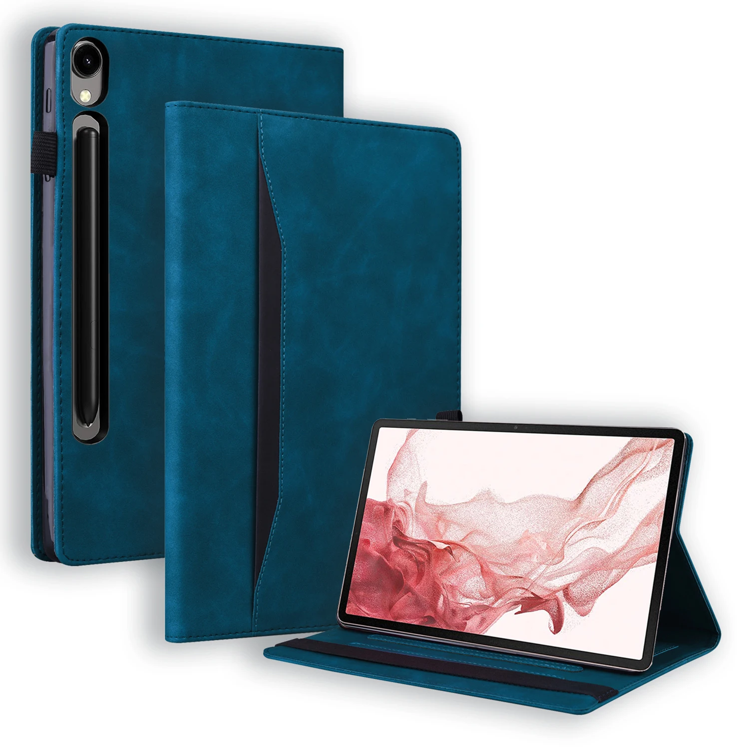 

For Samsung Galaxy Tab S10 FE+ Case PU Leather Protective Folio Tablet Cover with Card Holder - Blue