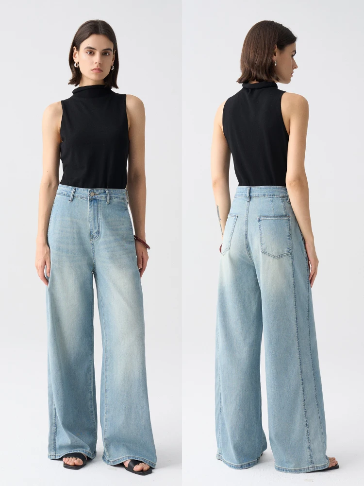 

High Waist Straight Leg Thin Denim Jeans Women's Deconstructed ape Slimming Wide Leg Long Trousers VDH STUDIO Summer 2025