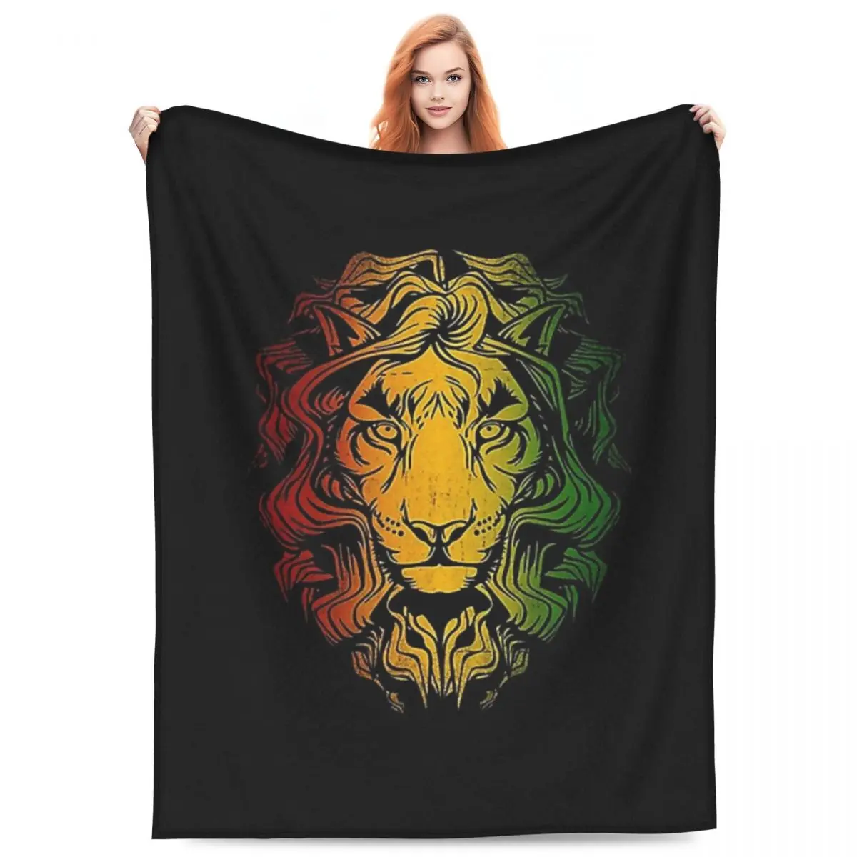 

Rasta Lion Stripe Blankets Fleece Sofa Multi-function Throw Blankets for Home Bedroom Travel Throws Bedspread Quilt