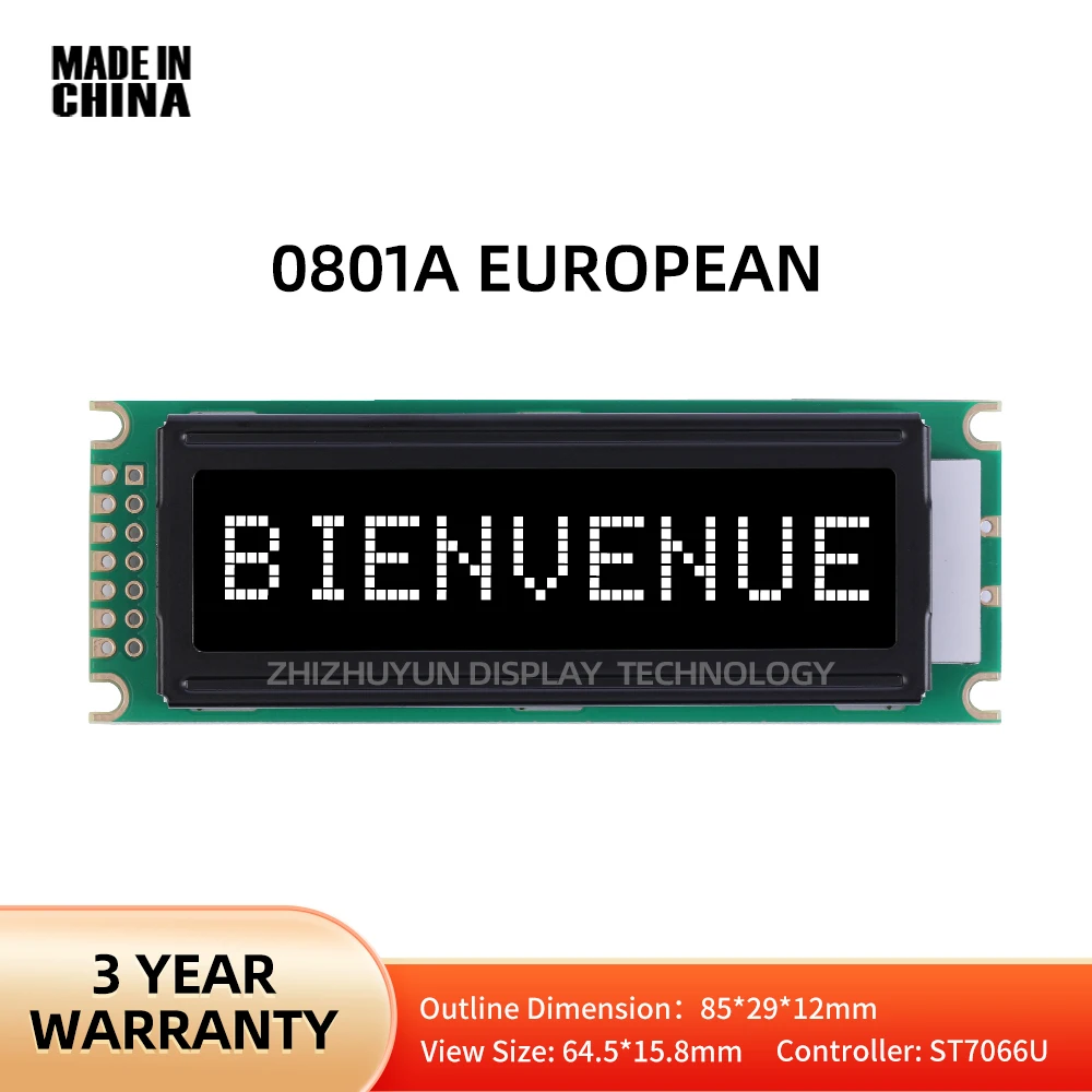 

High Quality LCD Screen 0801A European Character LCD Module BTN Black Film Three-Year Warranty ST7066U Controller