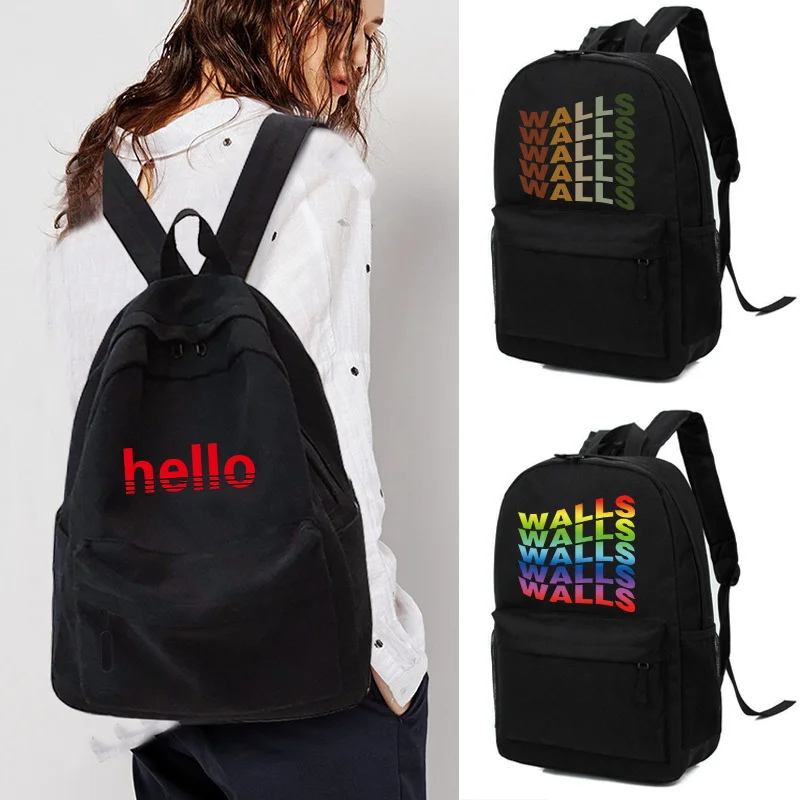 

Unisex Backpack Casual Canvas School Bag Boys and Girls New Large Capacity Student Schoolbag Rucksack Wall Printed Knapsack