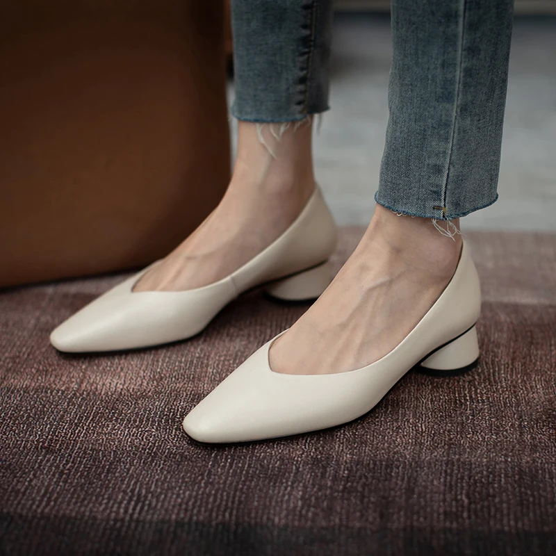 FEDONAS Classic Concise Women Pumps Thick Heels Genuine Leather Office Lady Working Mature Basic Shoes Woman Spring Summer 2024