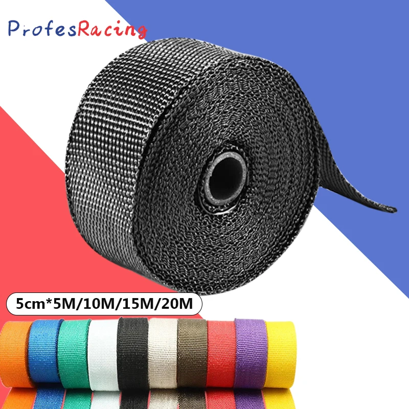 Motorcycle Exhaust Thermal Tape Header Heat Wrap Manifold Insulation Roll Resistant with Stainless Ties ies 5cm*5M/10M/15M Moto