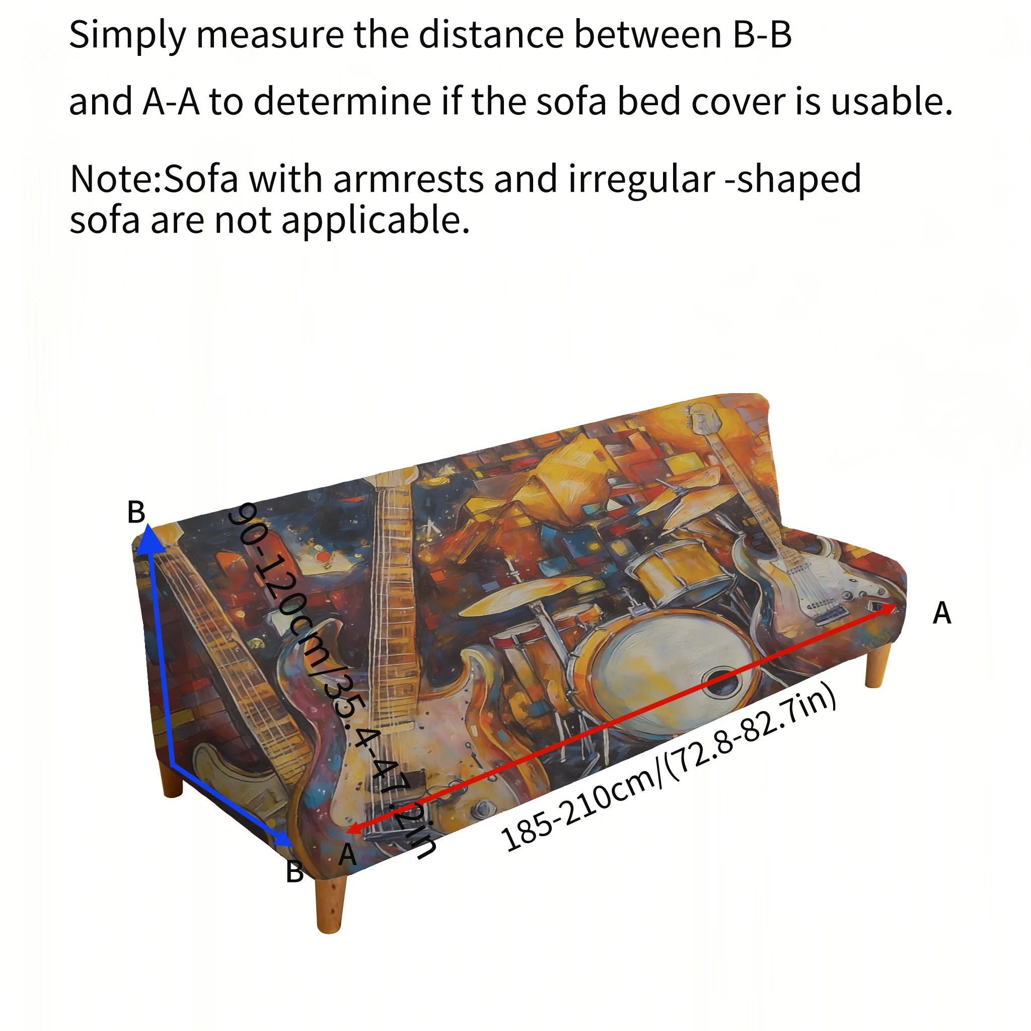 Armless elastic sofa bed cover, musical instrument note pattern, dustproof machine washable sofa bed cover