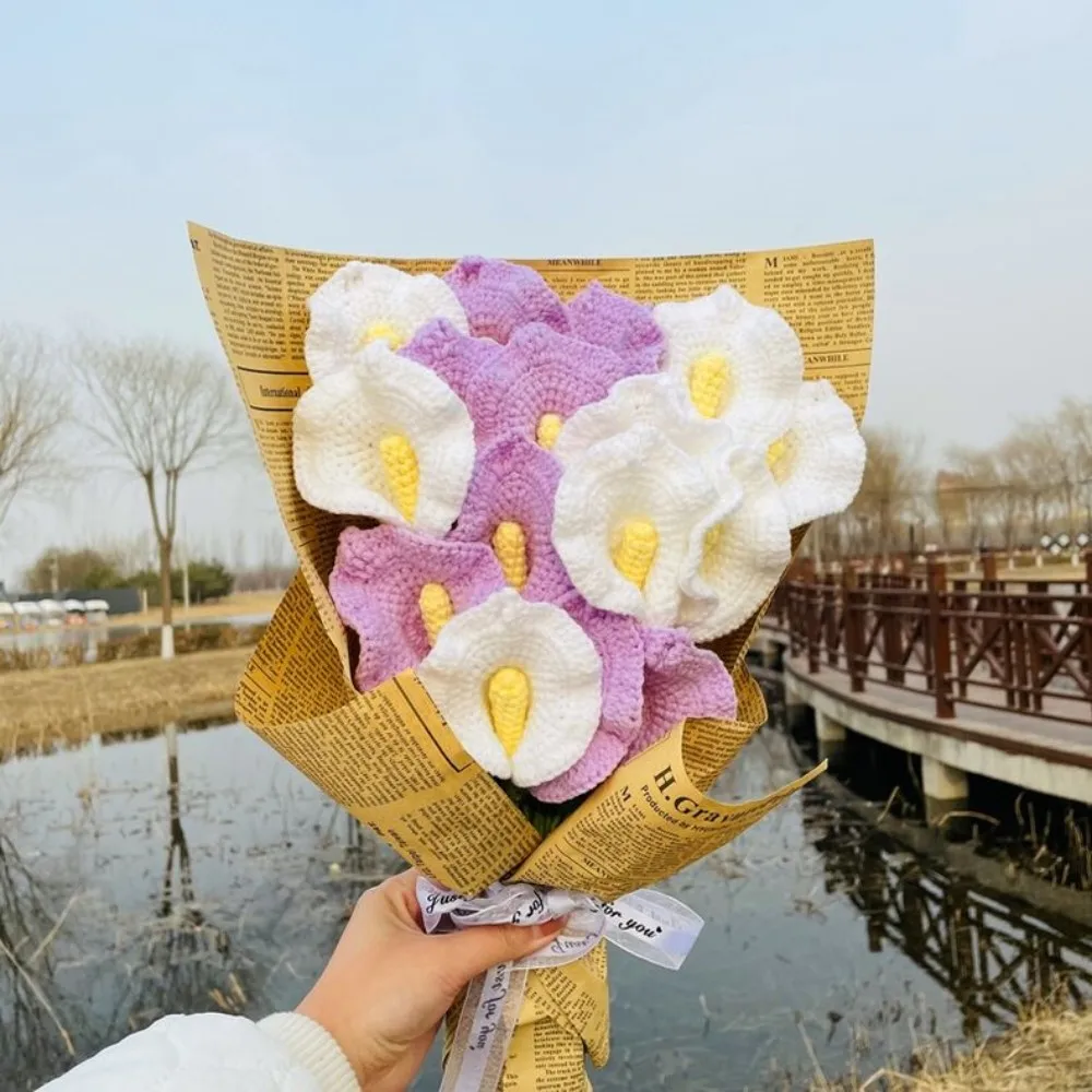 Hand-knitted crochet Calla Lily knitted flower fake bouquet wedding decoration Home table Creative decorative ornaments Gift