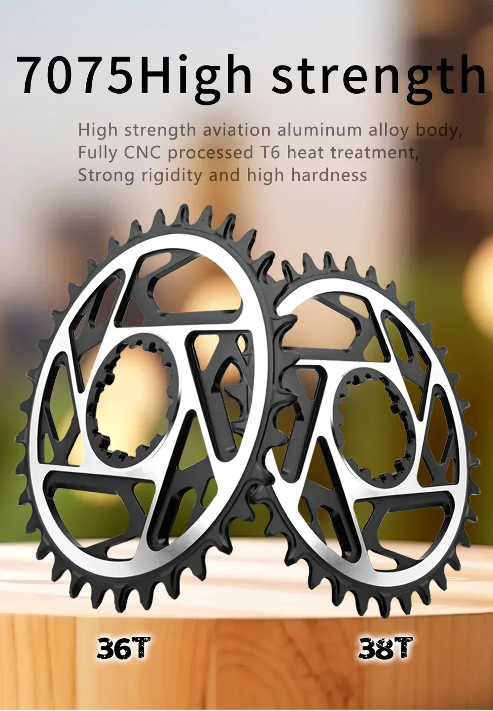GOLDIX CNC Hohlkette mit schmalen und breiten Zähnen, 3-Bolzen-MTB-Kettenblatt, 3mm Offset, 34T 36T 38T 40T, Aluminium 7075, Fahrradzubehör – Detail 4