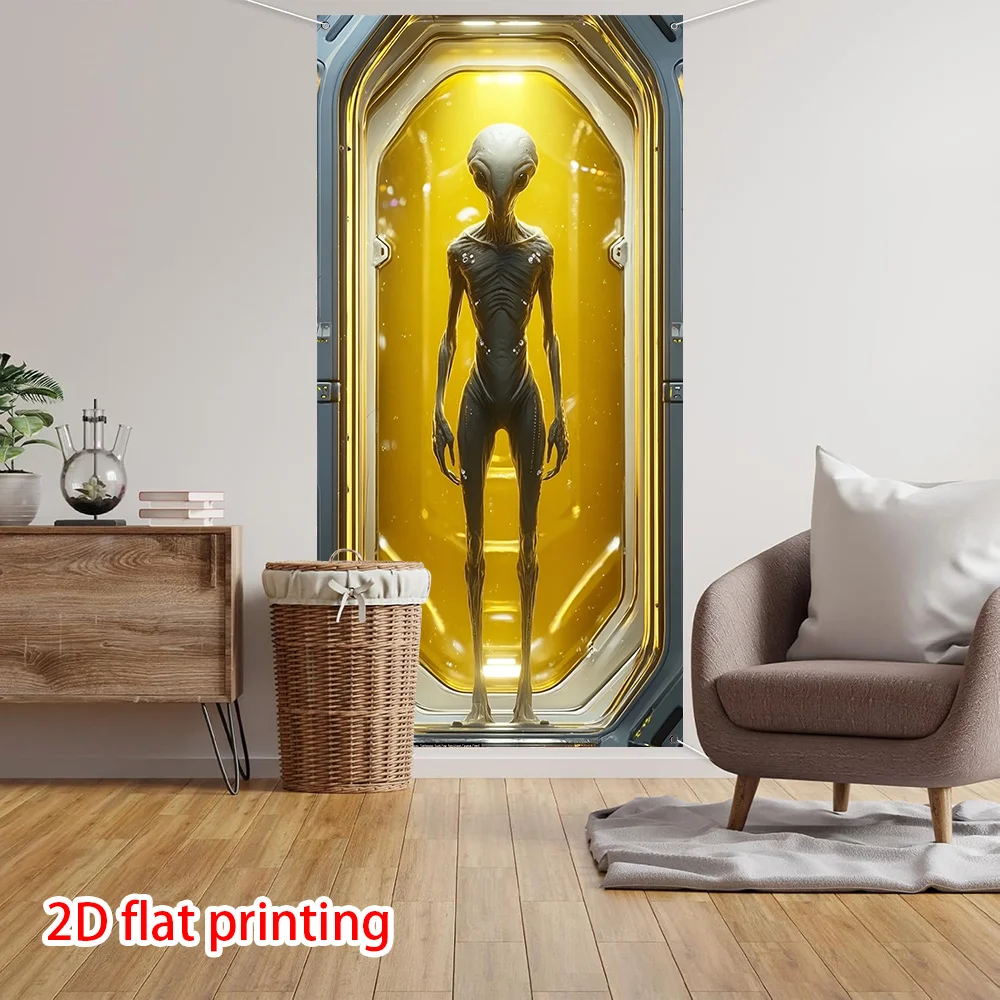 2D-Bildschirm, 2D-Vorhang, 1 Vorhang mit außerirdischen Raumschiffen – Sci-Fi-Raumschiffkorridor mit Paneelen und außerirdischen Charakteren – Detail 10