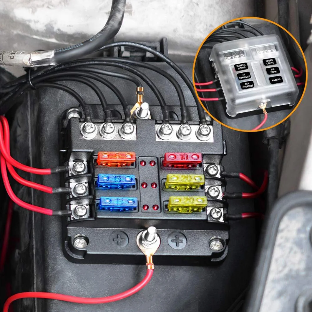 ABILKEEN 6Ways Positive and Negative Poles DC12V-32V ATC/ATO Waterproof Fuse Box Holder with LED Indicator for Car Truck RV