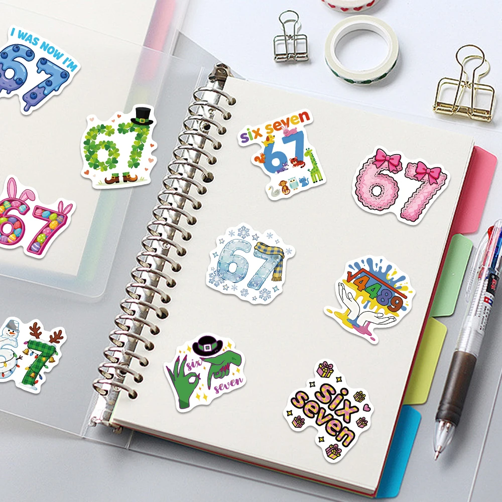 50PCS Six Seven Waterproof Vinyl Stickers for Water Bottle Laptop Skateboard Car Adults Teens Party Favors Classroom Rewards