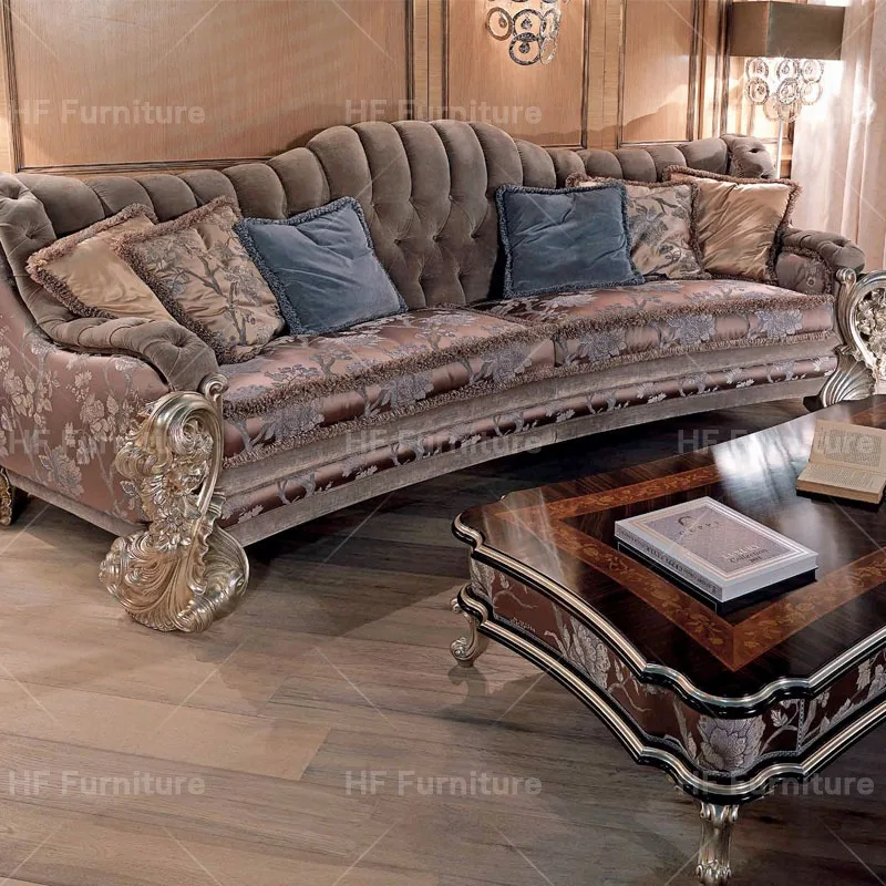 Luxury European Style European Fabric Sofa for Living Room Classic Hand-Carved Sectional Sofa for Apartments