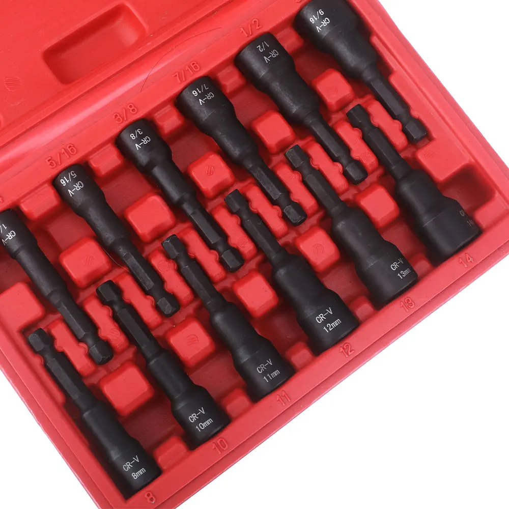 12 Magnetic Nut Driver Set, Chrome-Vanadium Steel Impact Drill Bit Master Kit, SAE & Metric Size, 1/4-Inch Quick-Change