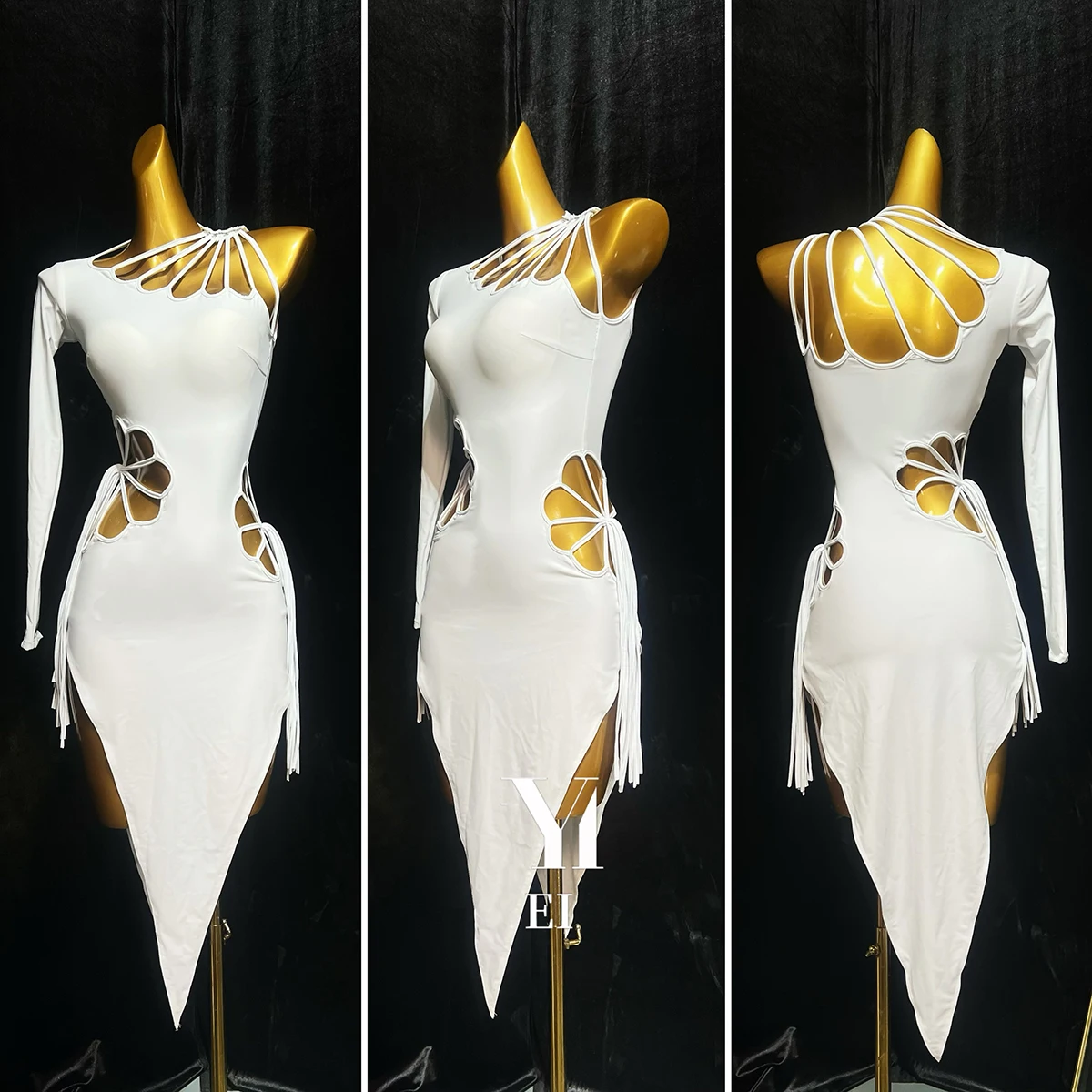 Dança latina adulto crianças vestido ab pedra high-end personalizado branco oco vestido precisamente tango roupas femininas