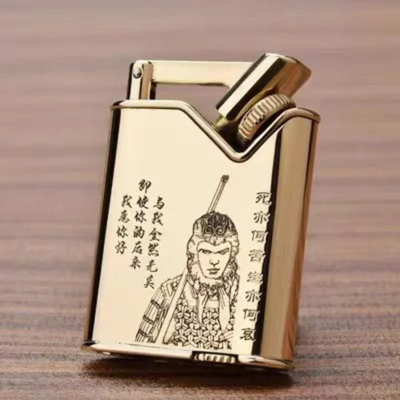 Personalized Retro Pure Copper Keroseine Lighter with Slant Wheel Side Slip Ignition Wheel Lighter Unusual Smoking Tool for Men