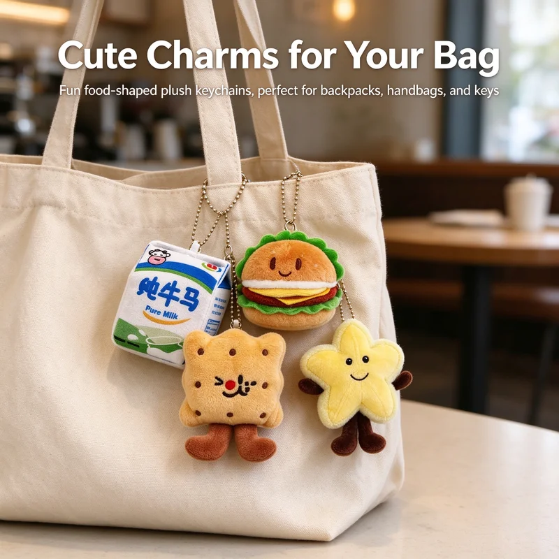 Cute Food Plush Keychain Cartoon Fruit Veggie Snack Doll Pendant Soft Mini Bag Charm Expression Plush Toy Kids Decor Birthday