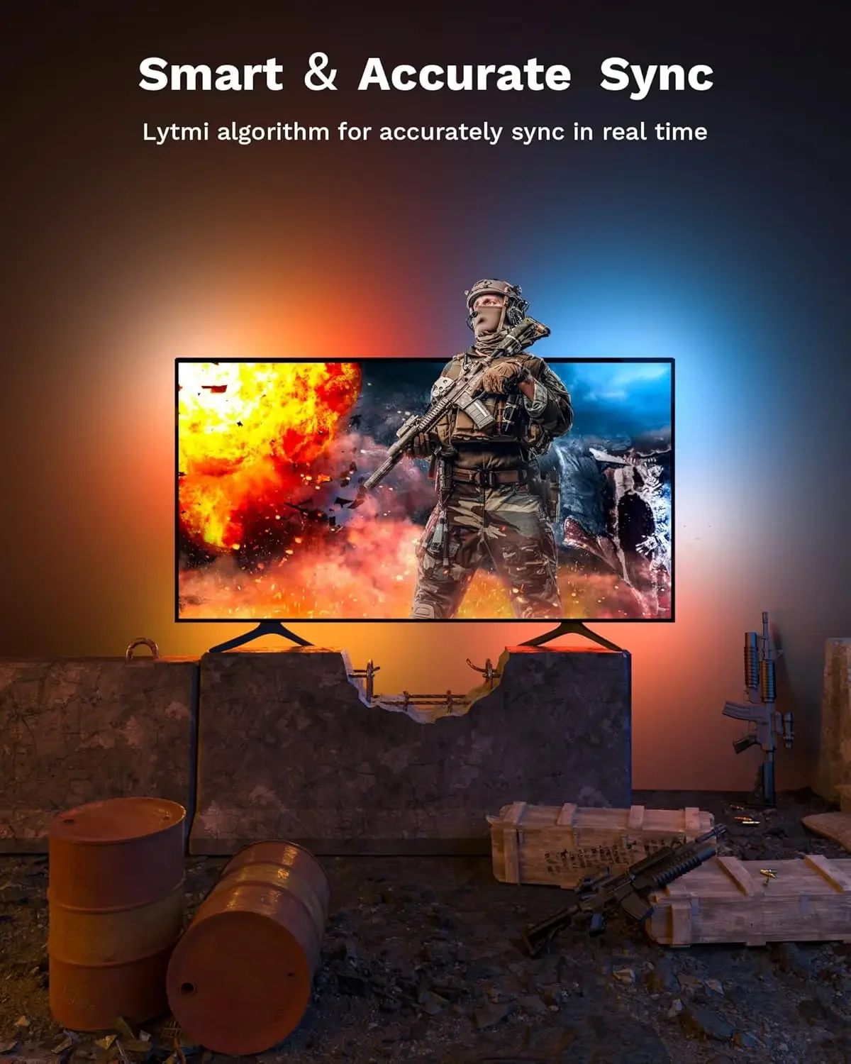 3 TV Backlight Kit HDMI 2.1 with Sync Box Wi-Fi for 65-70 inch 8K 60Hz Color Lights Compatible Alexa and Google As